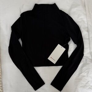 All Aligned Mock Neck Black Long Sleeve Top